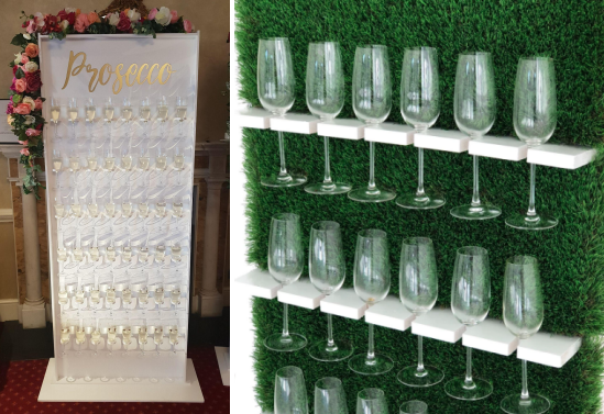 wall with glasses of prosecco